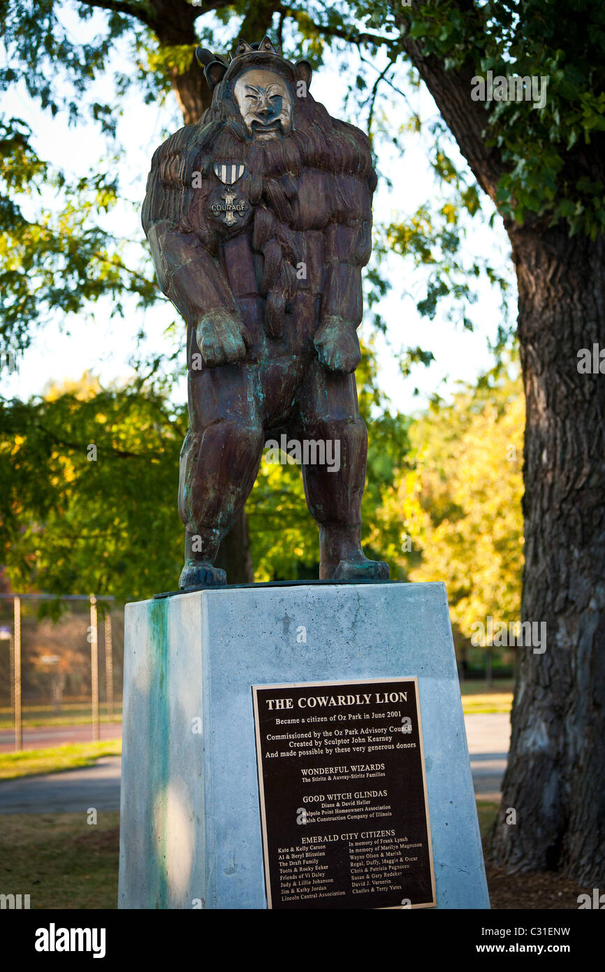 Statue of the Cowardly Lion from the Wizard of Oz in Oz Park in Chicago, IL, USA. Stock Photo