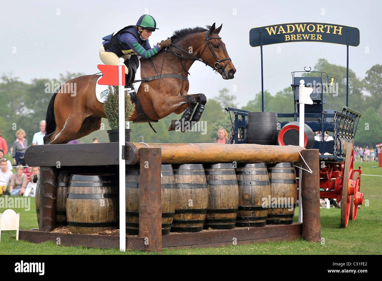 Polly Stockton riding WESTWOOD POSER at fence 21. Mitsubishi Badminton Horse Trials Stock Photo