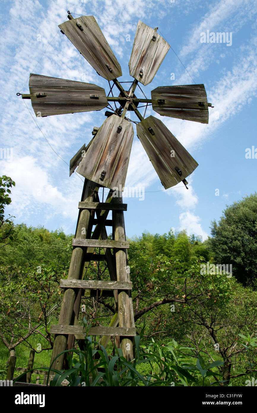 WOODEN WIND TURBINE, MUSEUM OF OLD JAPANESE FARMS IN THE NORTH OF OSAKA