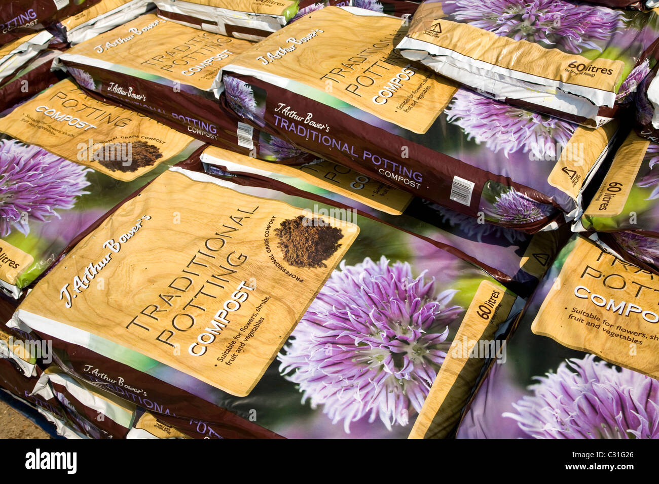 Bags traditional potting compost Stock Photo Alamy