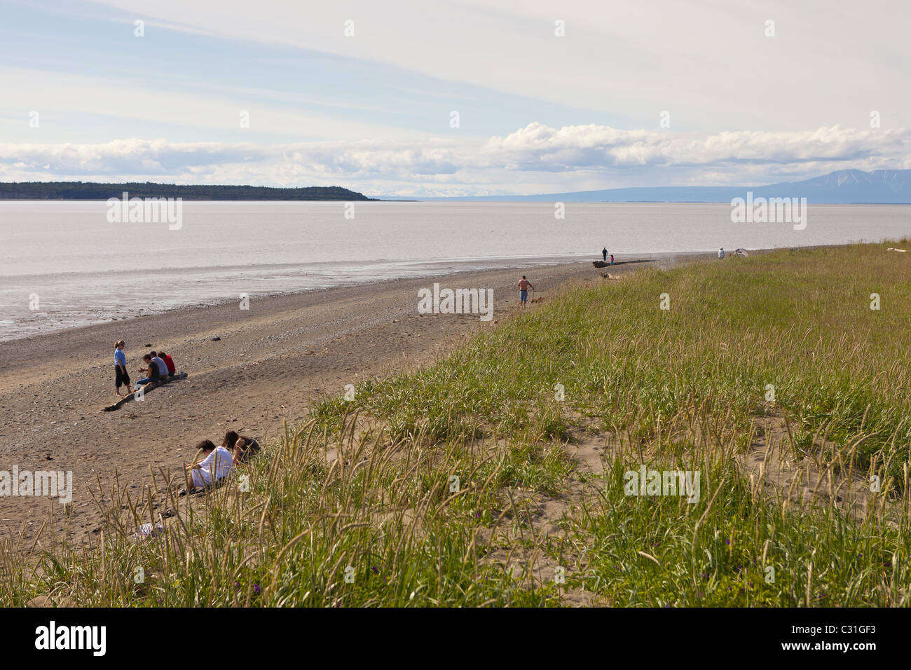 KINCAID PARK, ANCHORAGE, ALASKA, USA - people on beach on Cook Inlet. Stock Photo
