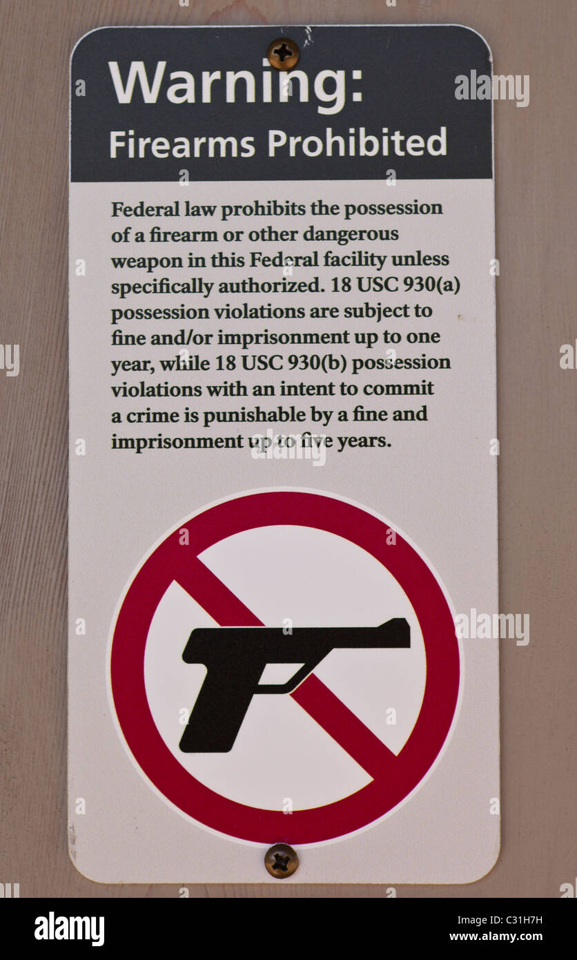 ALASKA, USA - Firearms prohibited sign on Denali National Park Visitor Center. Stock Photo