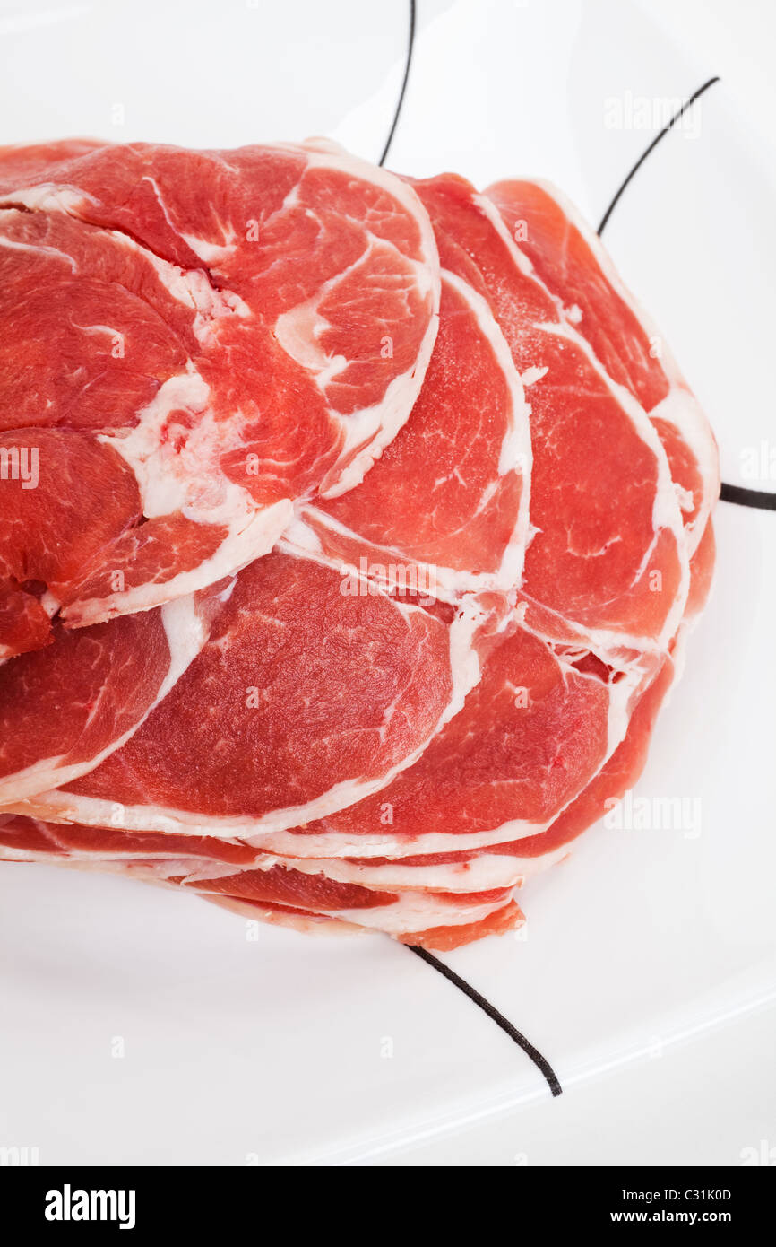 mutton slices cooked in hot pot Stock Photo