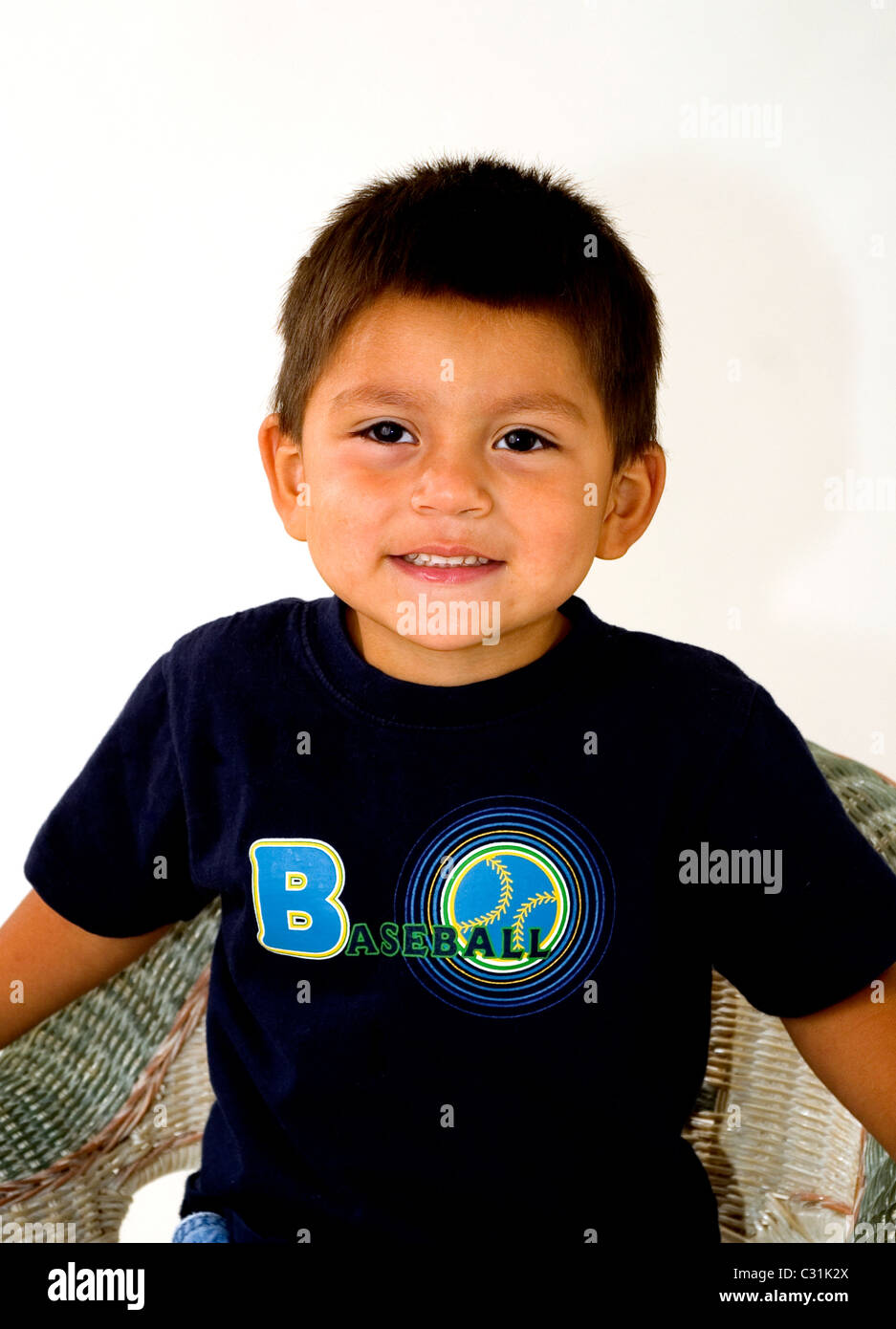 4-5 year old Hispanic boy portrait eye contact MR © Myrleen Pearson Stock Photo