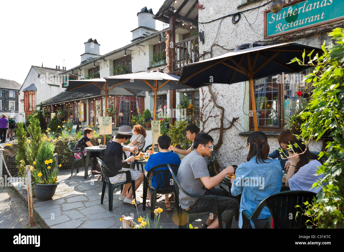 Traditional restaurant in the village centre, Bowness, Lake Windermere, Lake District National Park, Cumbria, UK Stock Photo