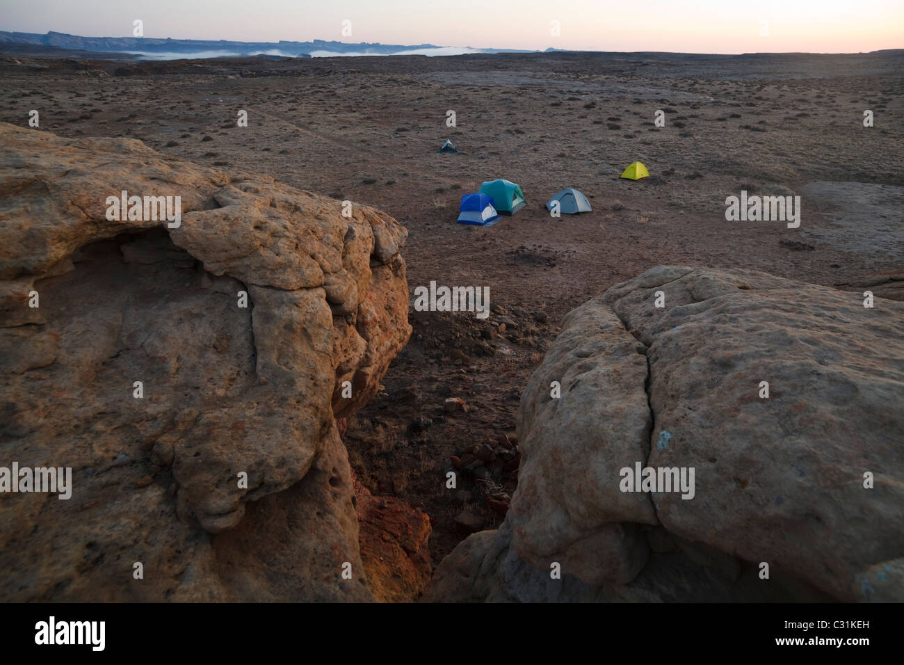 Tents at a wilderness campsite on BLM land near Factory Butte, Utah