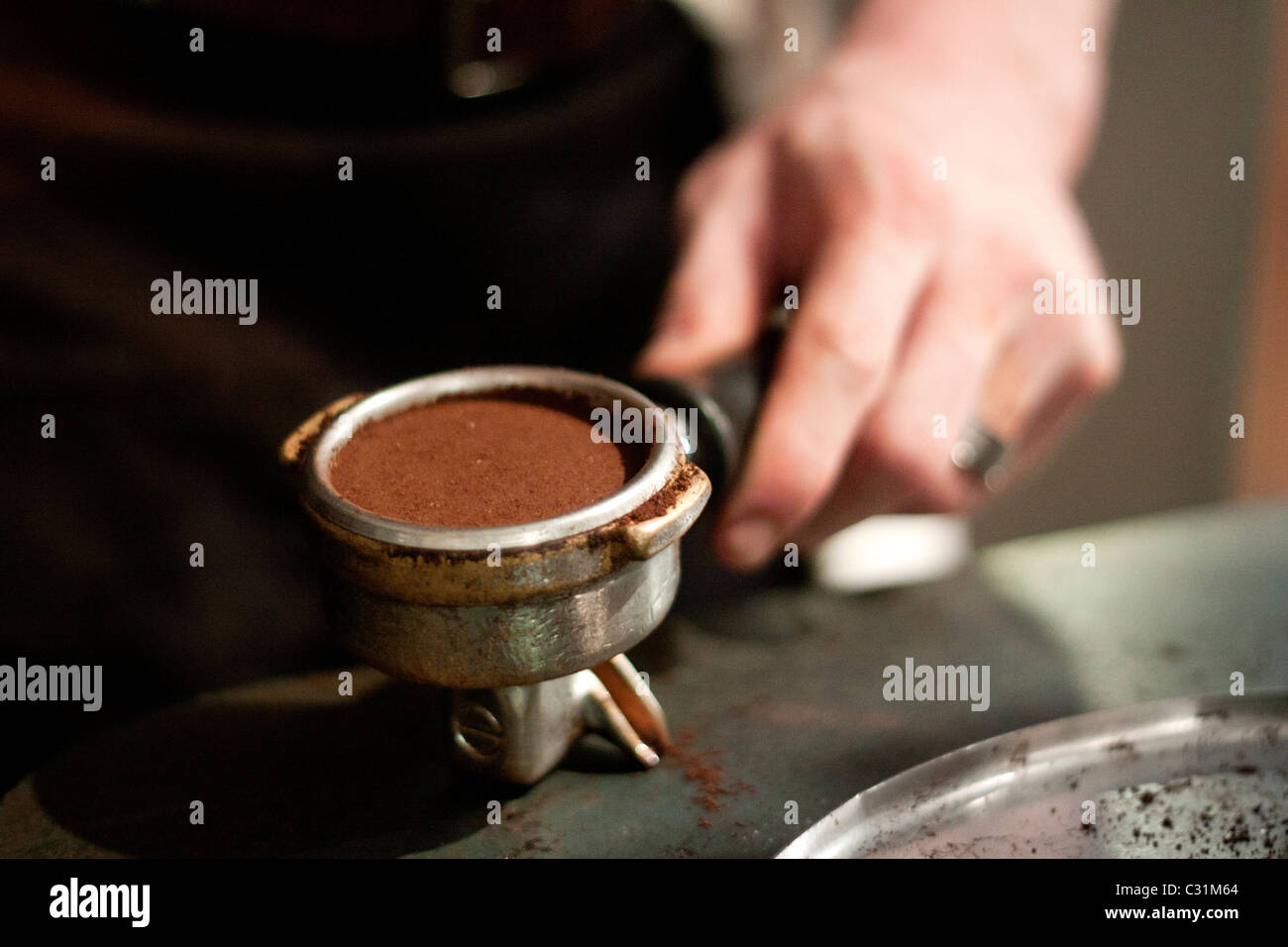 A puck of espresso coffee Stock Photo Alamy