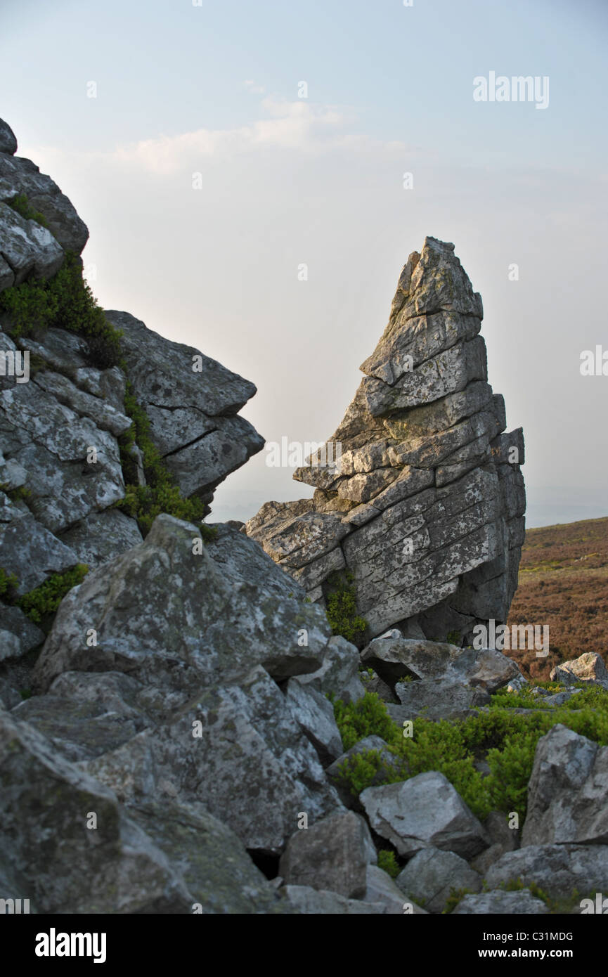 Stiperstones natural rock formation with Shropshire moorland and hills ...