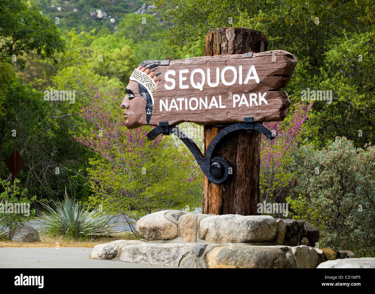 Sequoia National Park entrance sign Stock Photo
