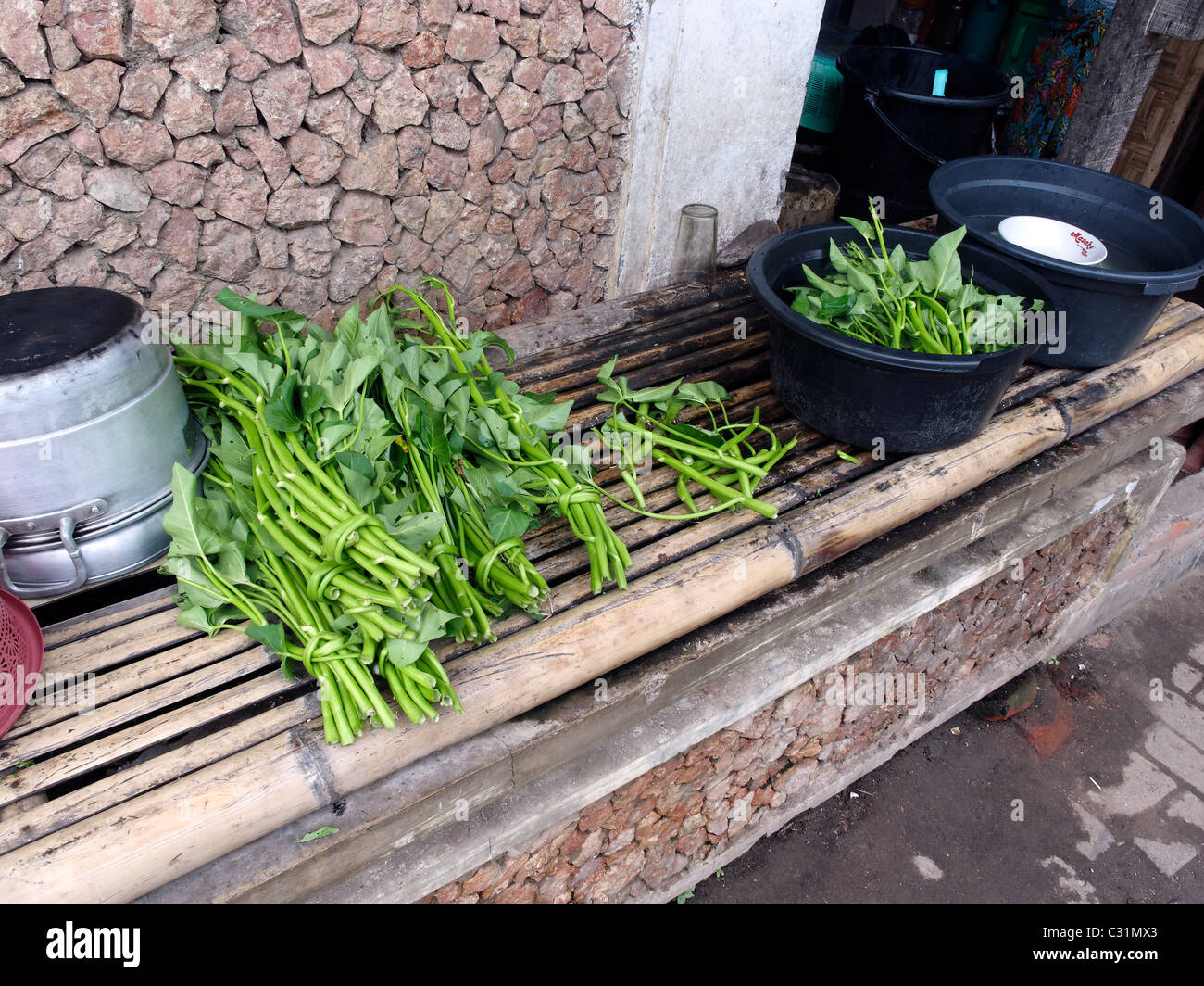 Kangkung, water spinach, Lombok, Indonesia, March 2011 Stock Photo