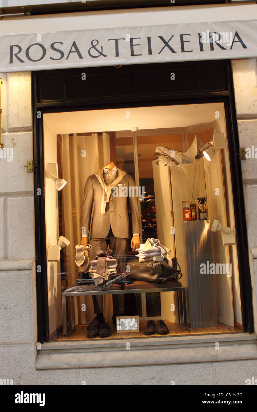 Lisbon Portugal window display of Rosa and Teixeira mens fashion shop