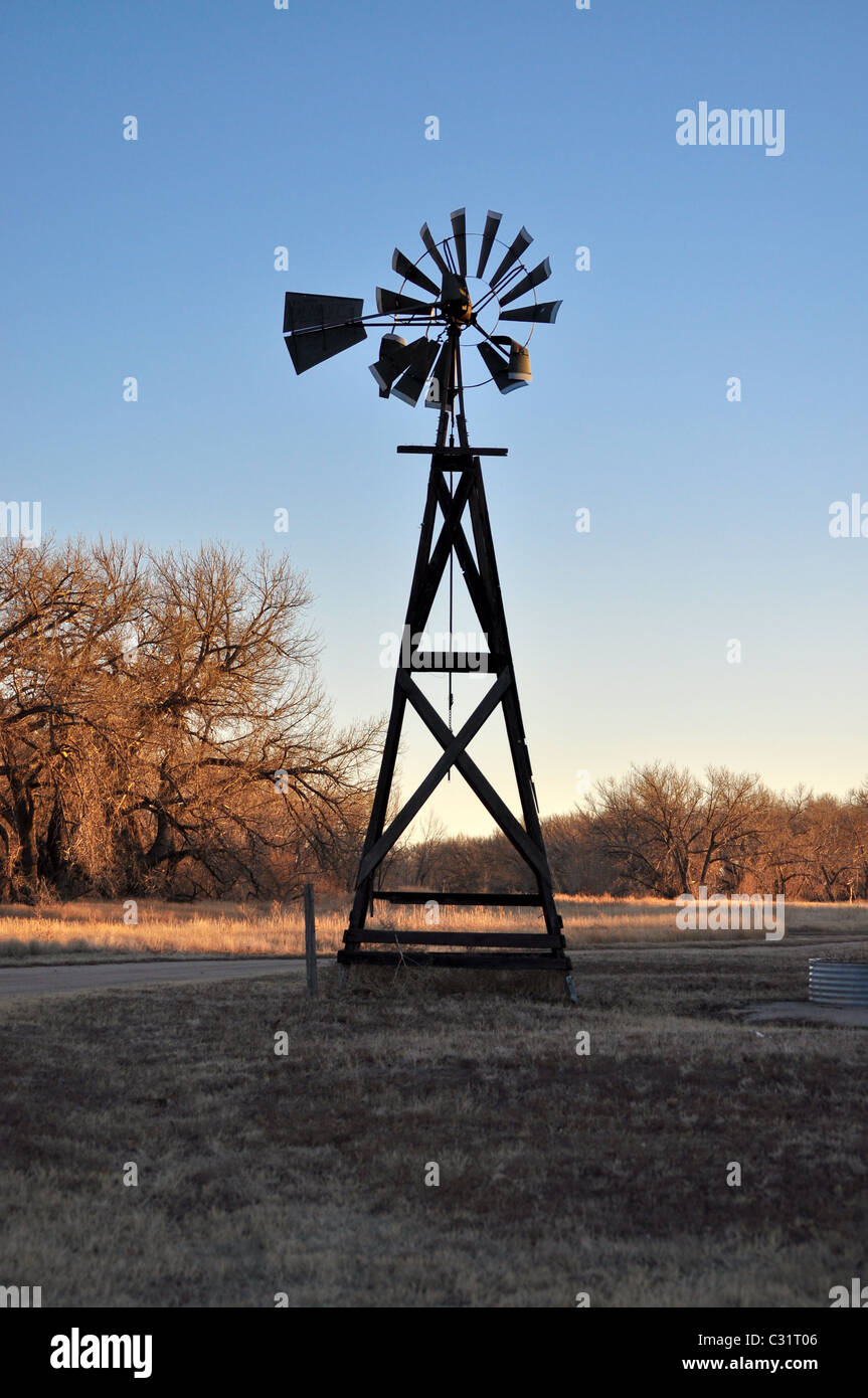 wind mill on farm in Colorado Stock Photo