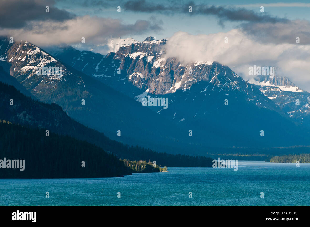 Mountains and Upper Waterton Lake, Waterton Lakes National Park, Alberta, Canada. Stock Photo