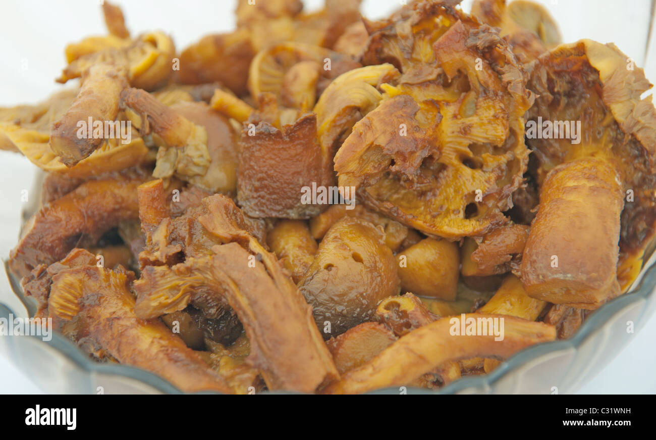 a glass jar of pickled agaric honey mushrooms clipping path Stock Photo