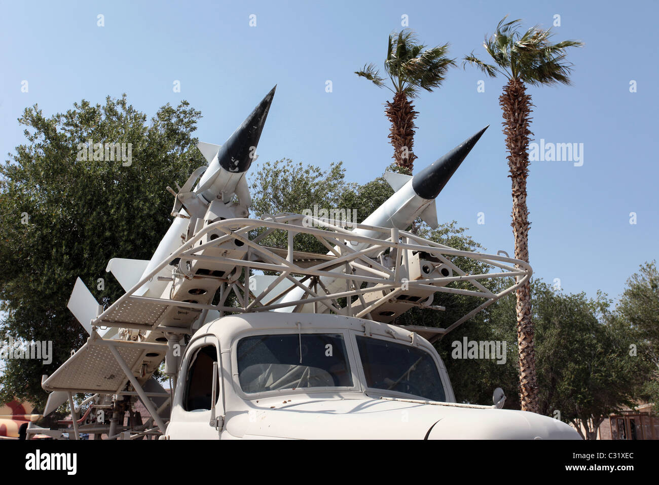 Soviet SA-3 Goa surface to air missile mounted on truck launcher. Weapons system used to shoot aircraft down. Stock Photo