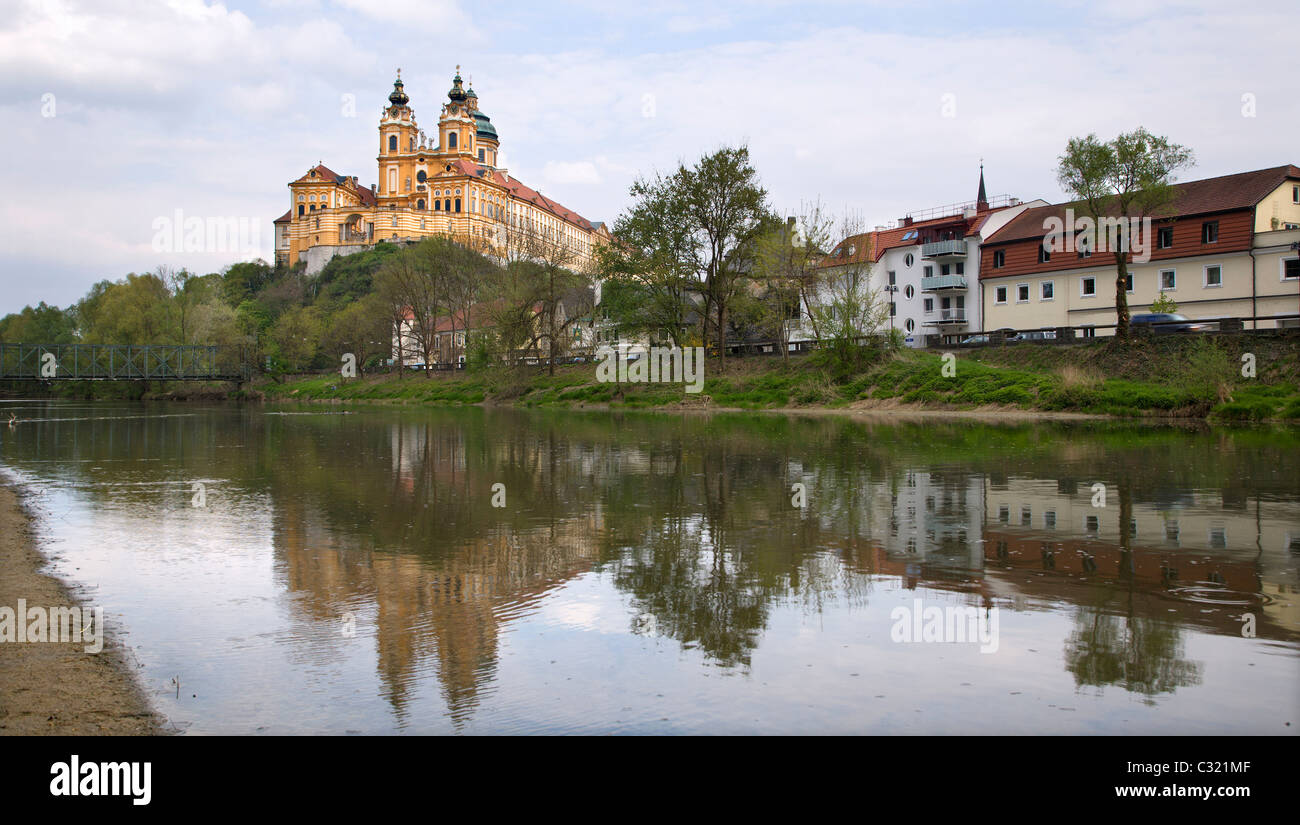 Melk - baroque cloister from Austria over Danube Stock Photo