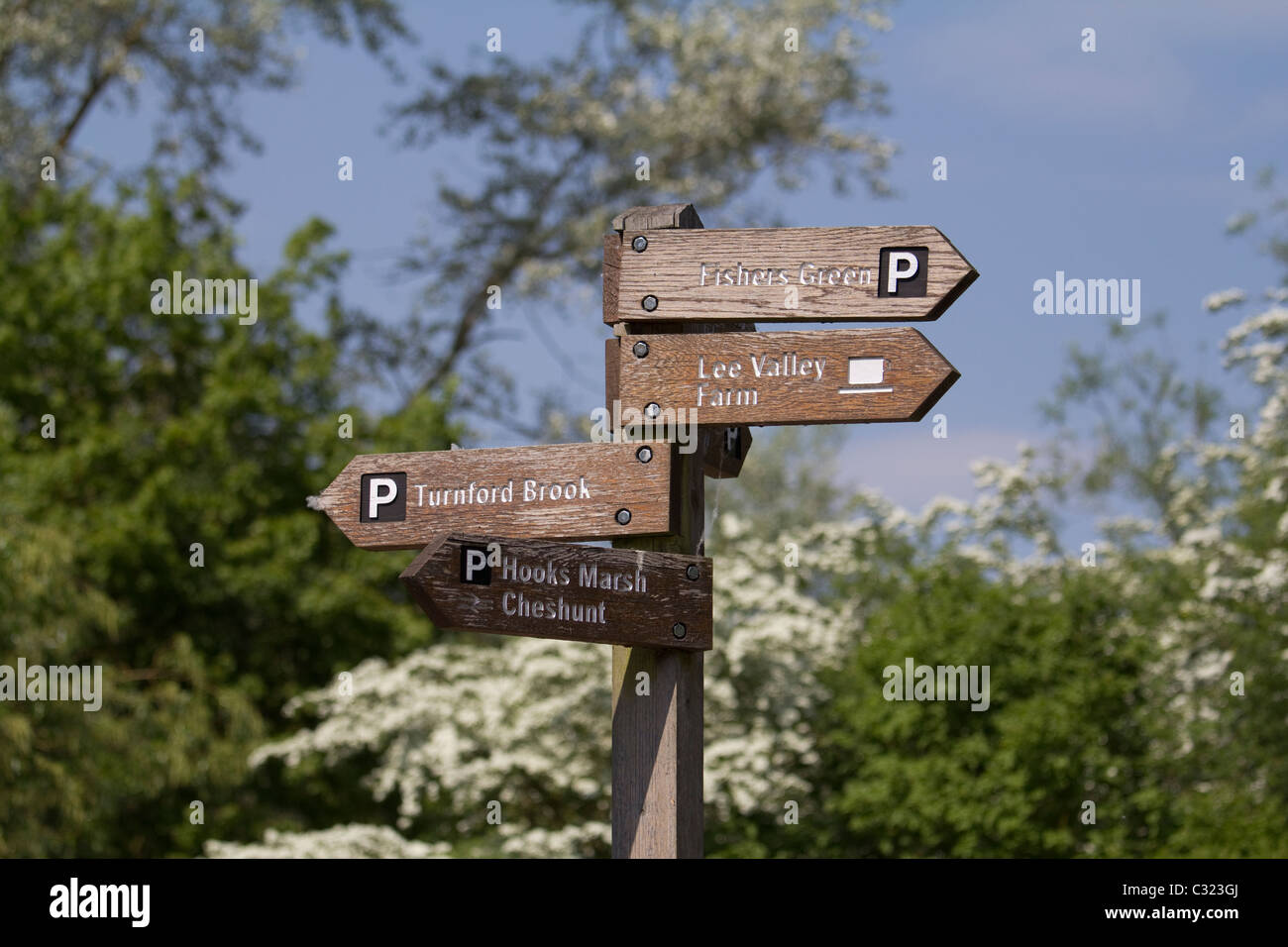 Direction sign posts fishers green lea valley Essex Stock Photo
