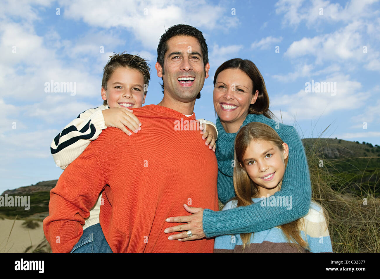 Two generation family outdoors Stock Photo