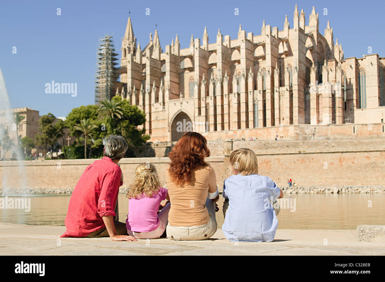 Family by Palma Cathedral, Mallorca Stock Photo