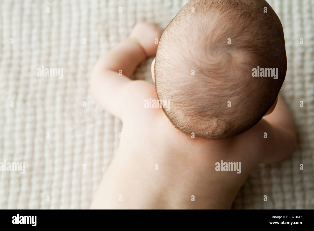 Elevated view of baby boy's head Stock Photo