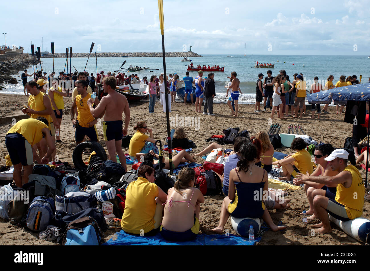 Rowers in Beach Spain Stock Photo Alamy