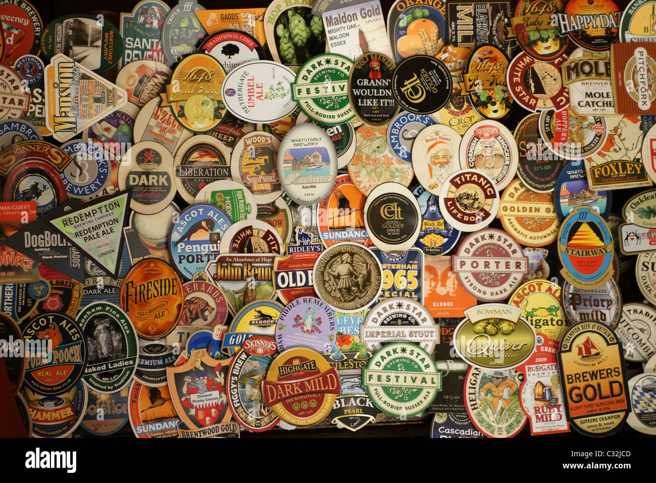 Real ale pump clips Stock Photo