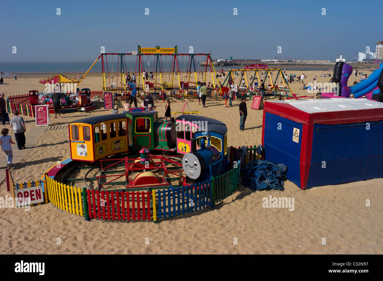 Children's rides and amusements on Margate Beach Turner Contemporary in