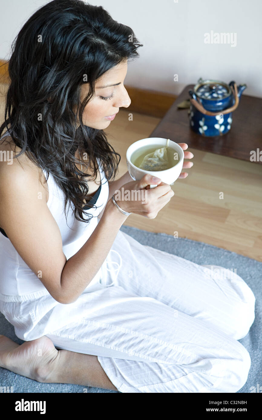 Women drinking green tea Stock Photo