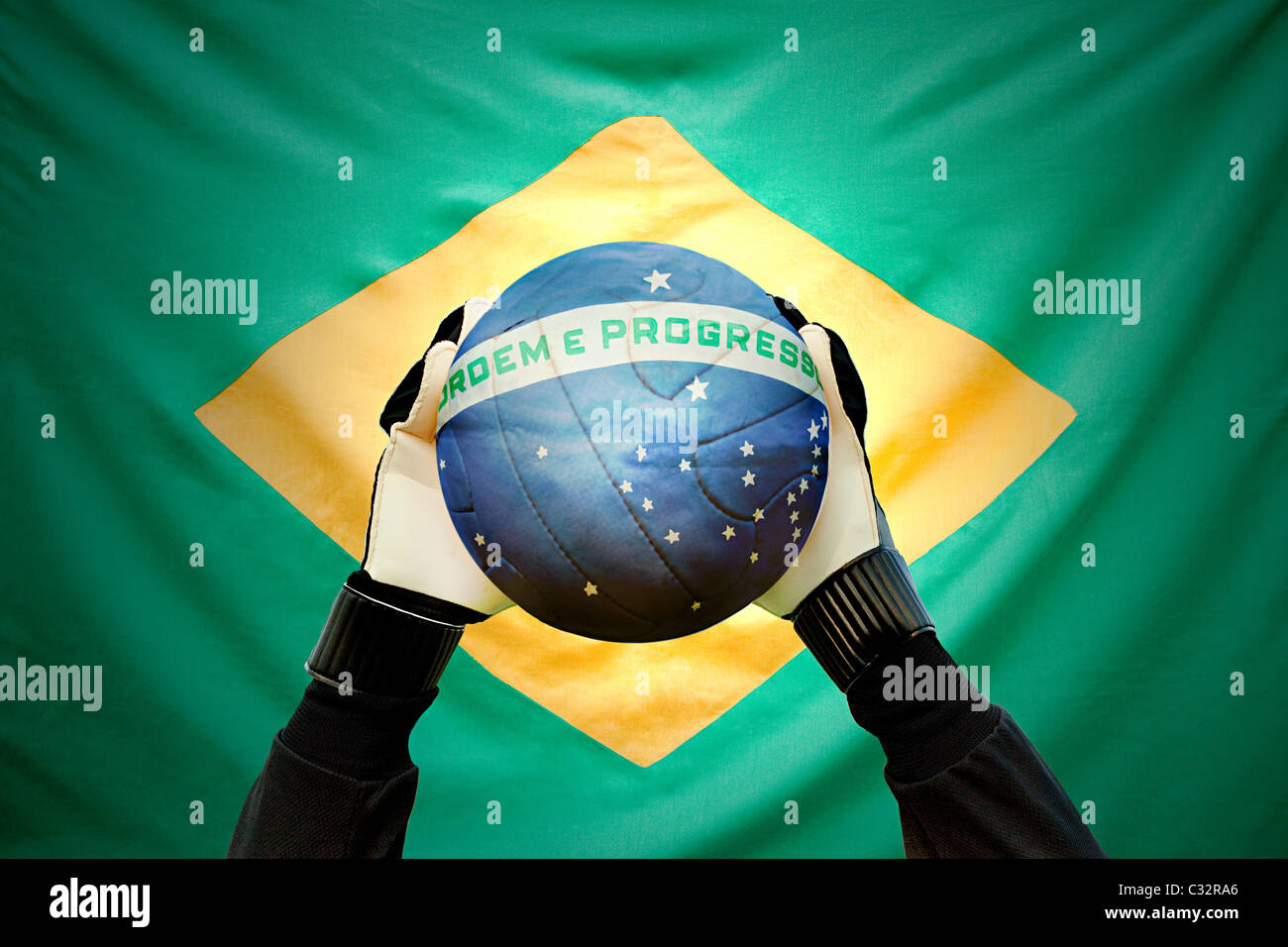 Brazilian goalkeeper holding football Stock Photo