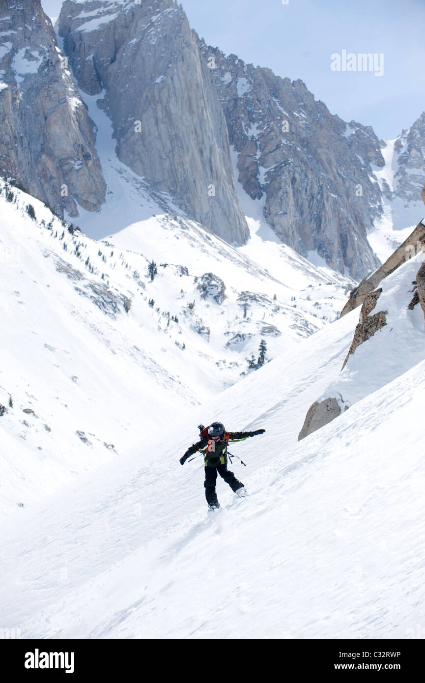A boy snowboarding in the California backcountry Stock Photo Alamy