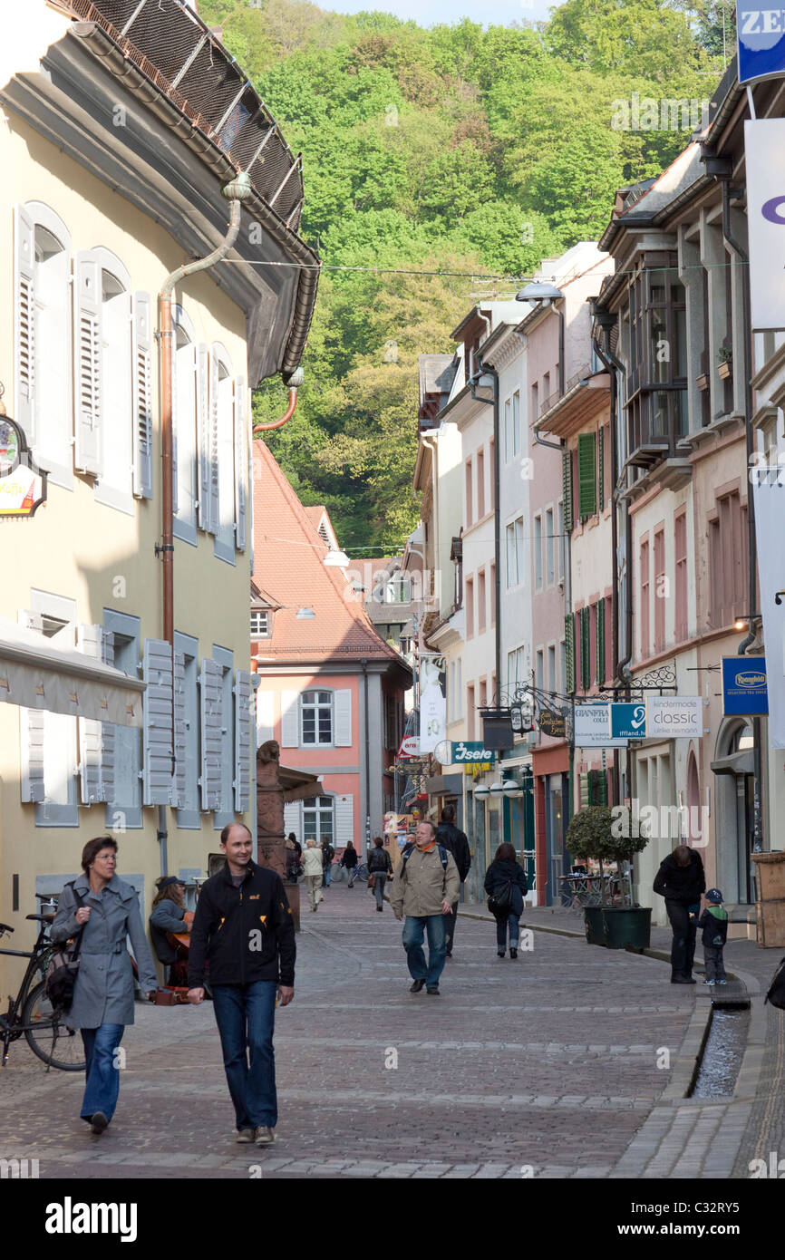 Street scene in the old town of Freiburg, Germany Stock Photo