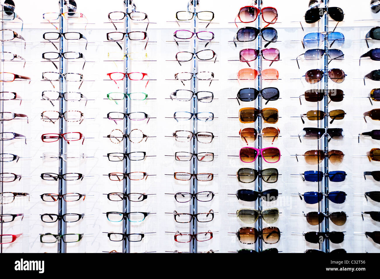 Eyeglasses display shelves at the shop Stock Photo Alamy