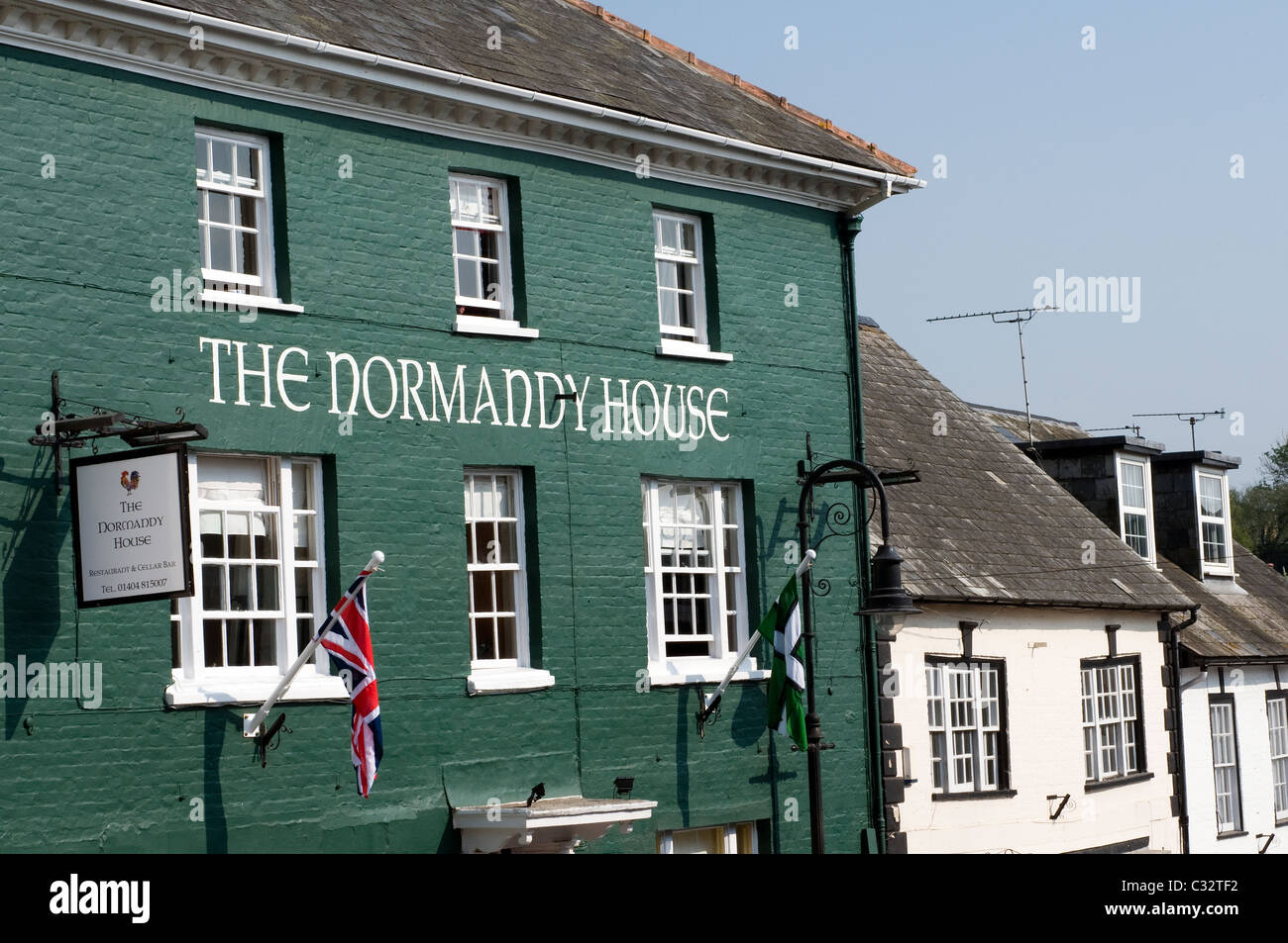 The Normandy house and buildings in Ottery St Mary Devon, green