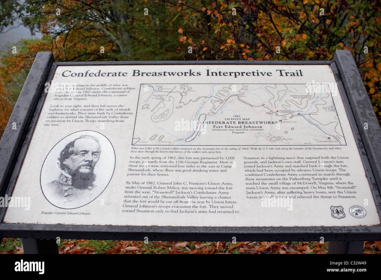 The sign for the Confederate Breastworks, West Augusta, Virginia. Stock Photo