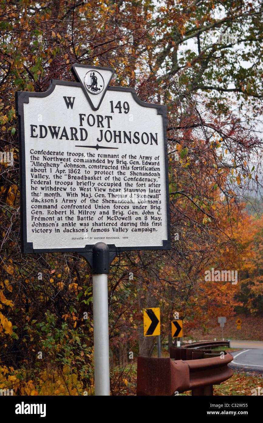 The sign for the site of Fort Edward Johnson, West Augusta, Virginia