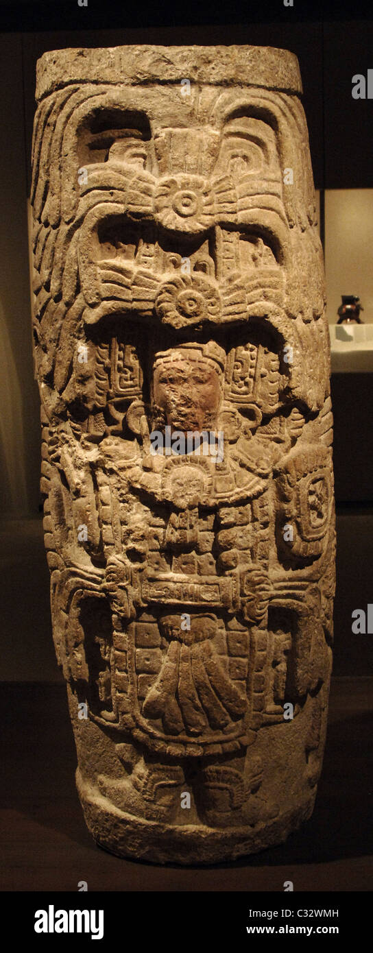 Pre-Columbian Art. Maya. Mexico. Column depicting a man. Dated between 8th-9th centuries. Stock Photo