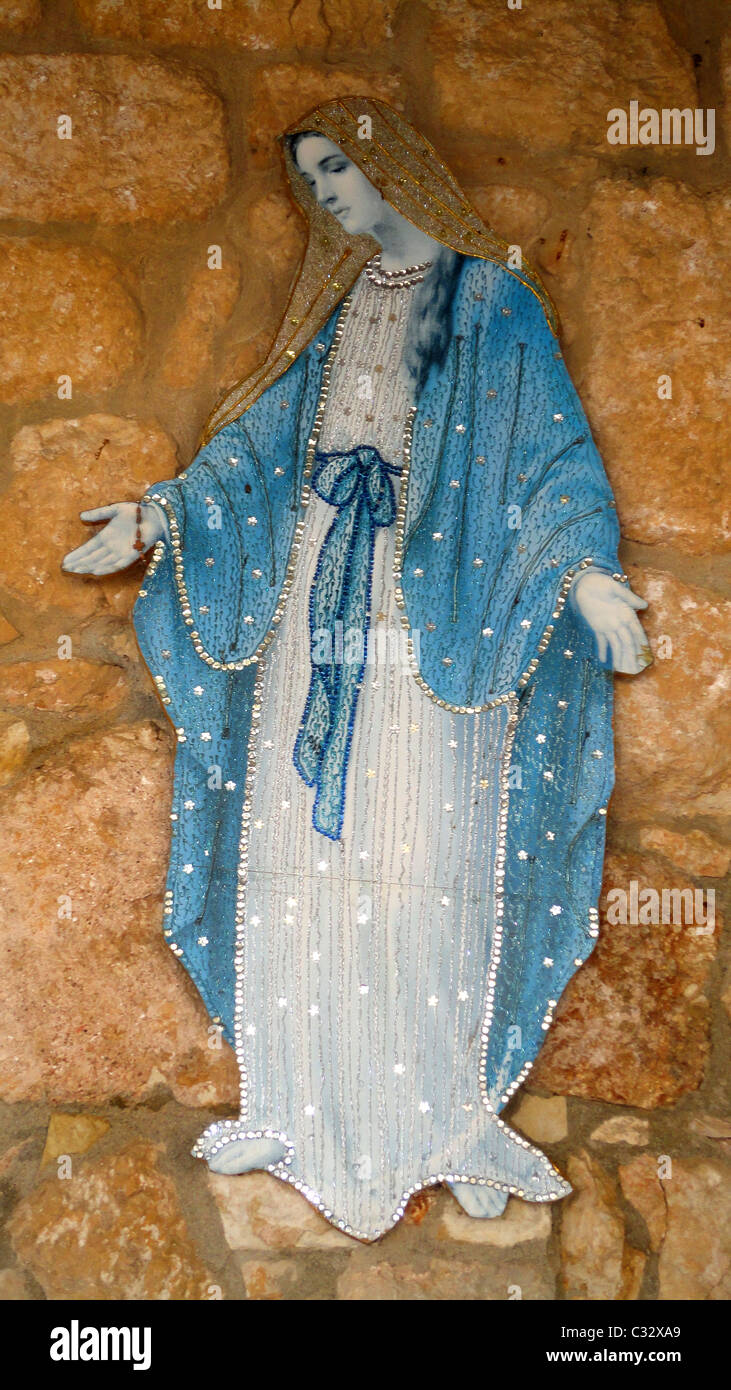 beautiful Holy Mary art beside entrance in to the Church of the Visitation, Ein Kerem, Israel Stock Photo