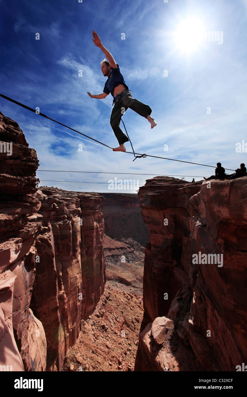 Highlining at the Fruit Bowl in Moab, Utah Stock Photo Alamy