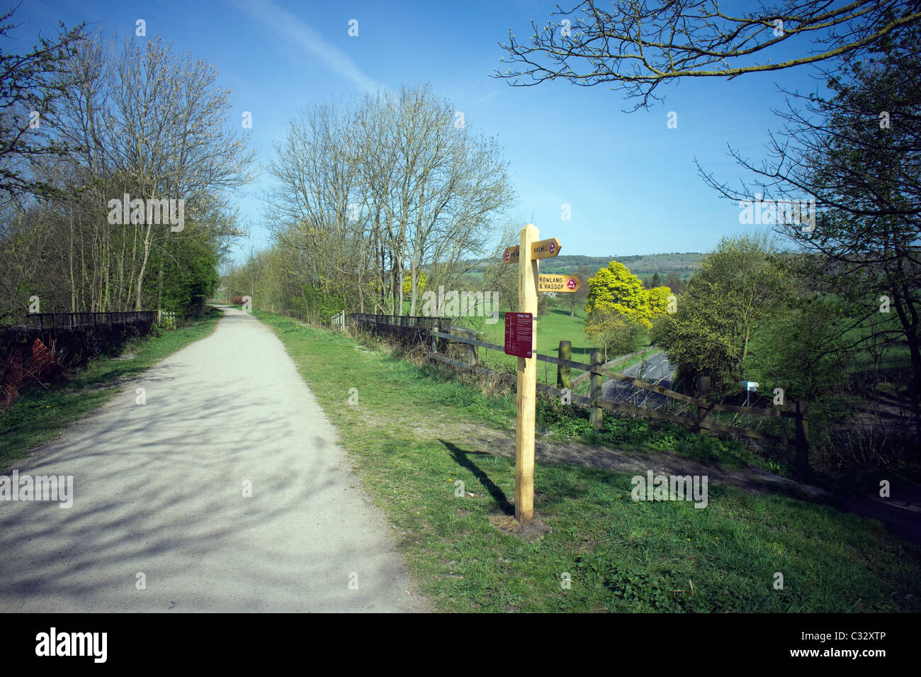 Signpost on the Monsal Trail near to Hassop and Rowland Stock Photo