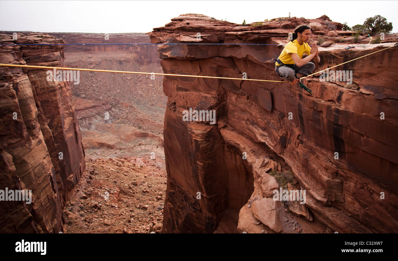 Highlining at the Fruit Bowl in Moab, Utah Stock Photo Alamy