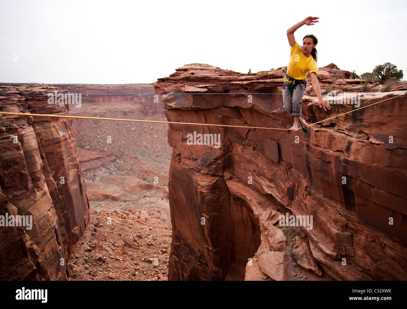 Highlining at the Fruit Bowl in Moab, Utah Stock Photo Alamy