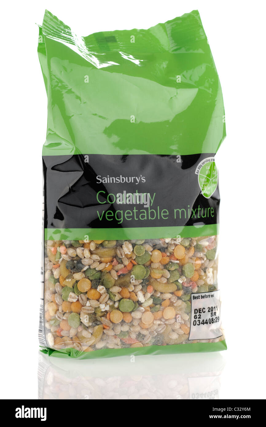 Bag of Sainsburys Country Vegetable Soup mixture Stock Photo