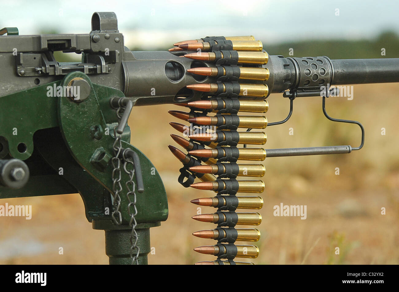 ammunition rib on a Anti-Aircraft Machine Gun Stock Photo