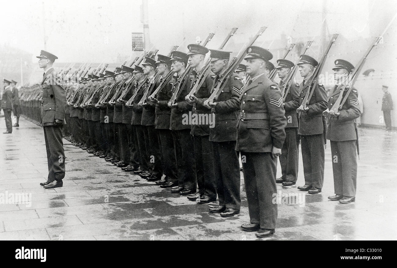 An RAF honor guard parades during WW11. Stock Photo