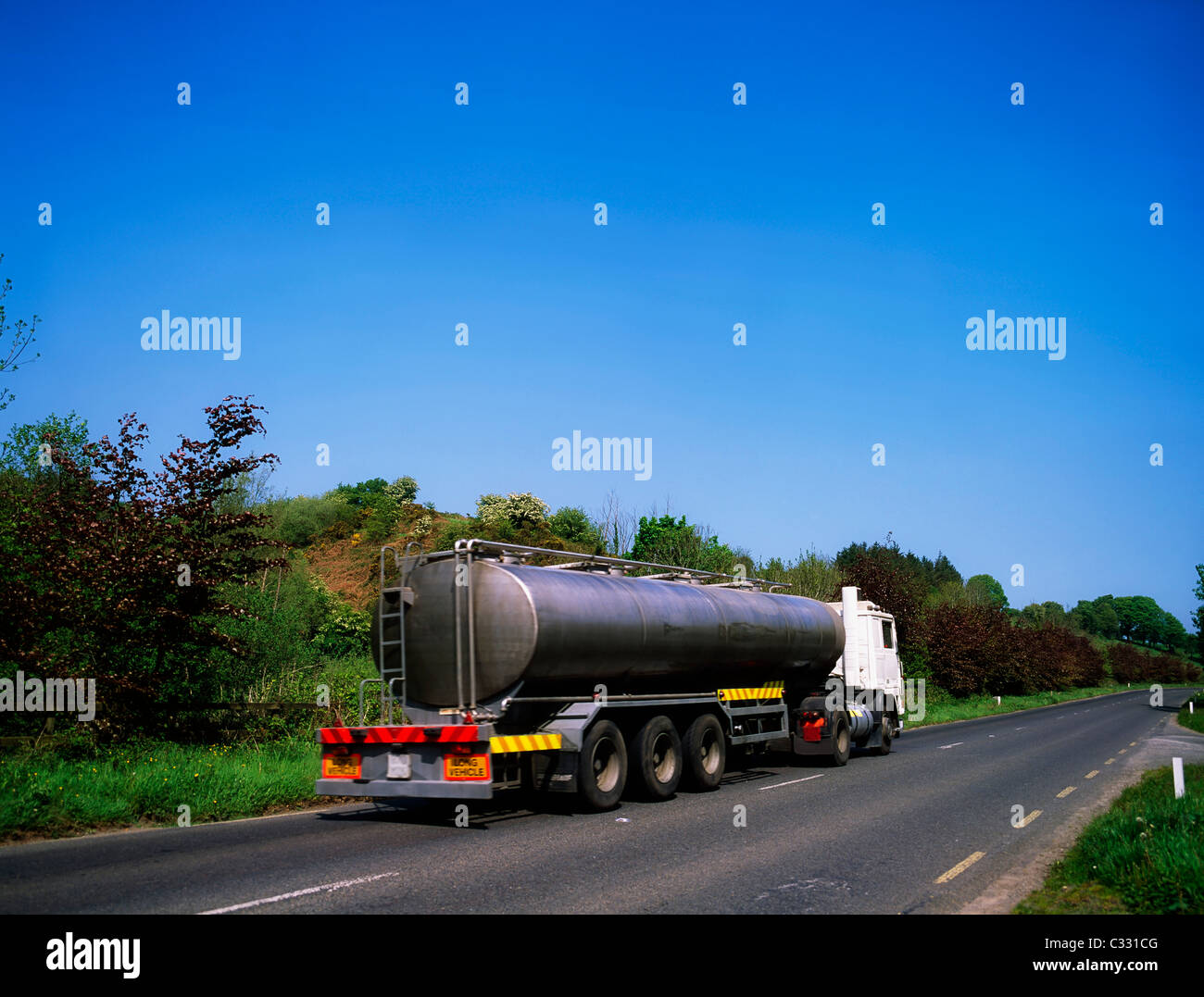 Road In Co Tipperary, Ireland, Milk Tanker Stock Photo