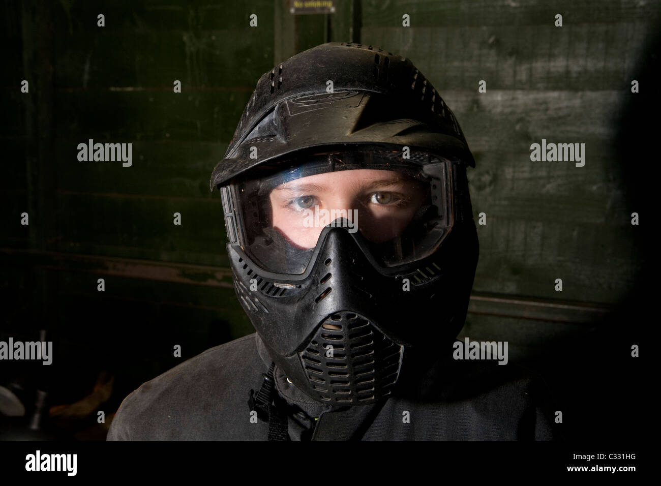 Paint balling safety gear helmet Stock Photo