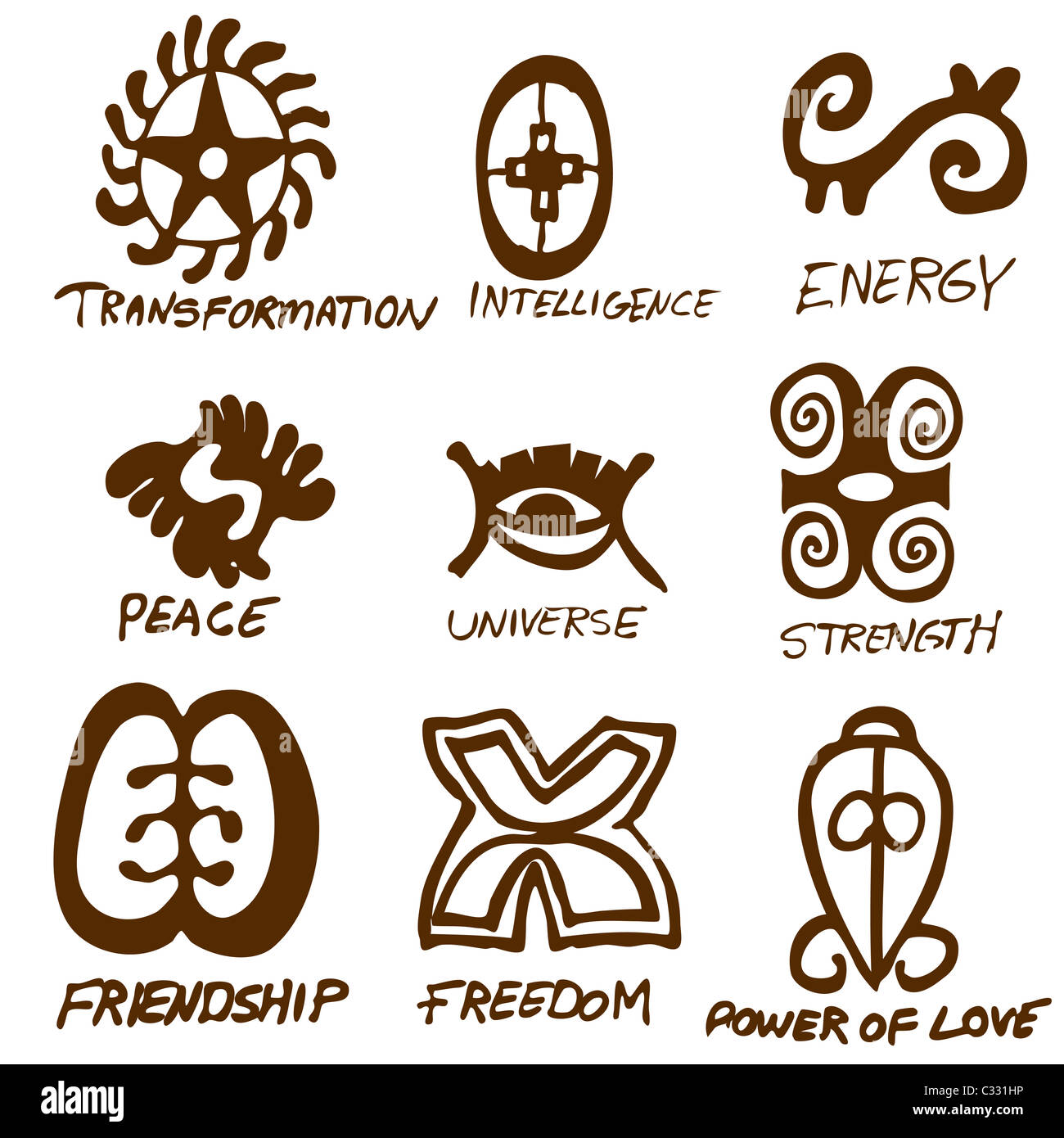 An image of Adinkra symbols isolated on white background. Stock Photo