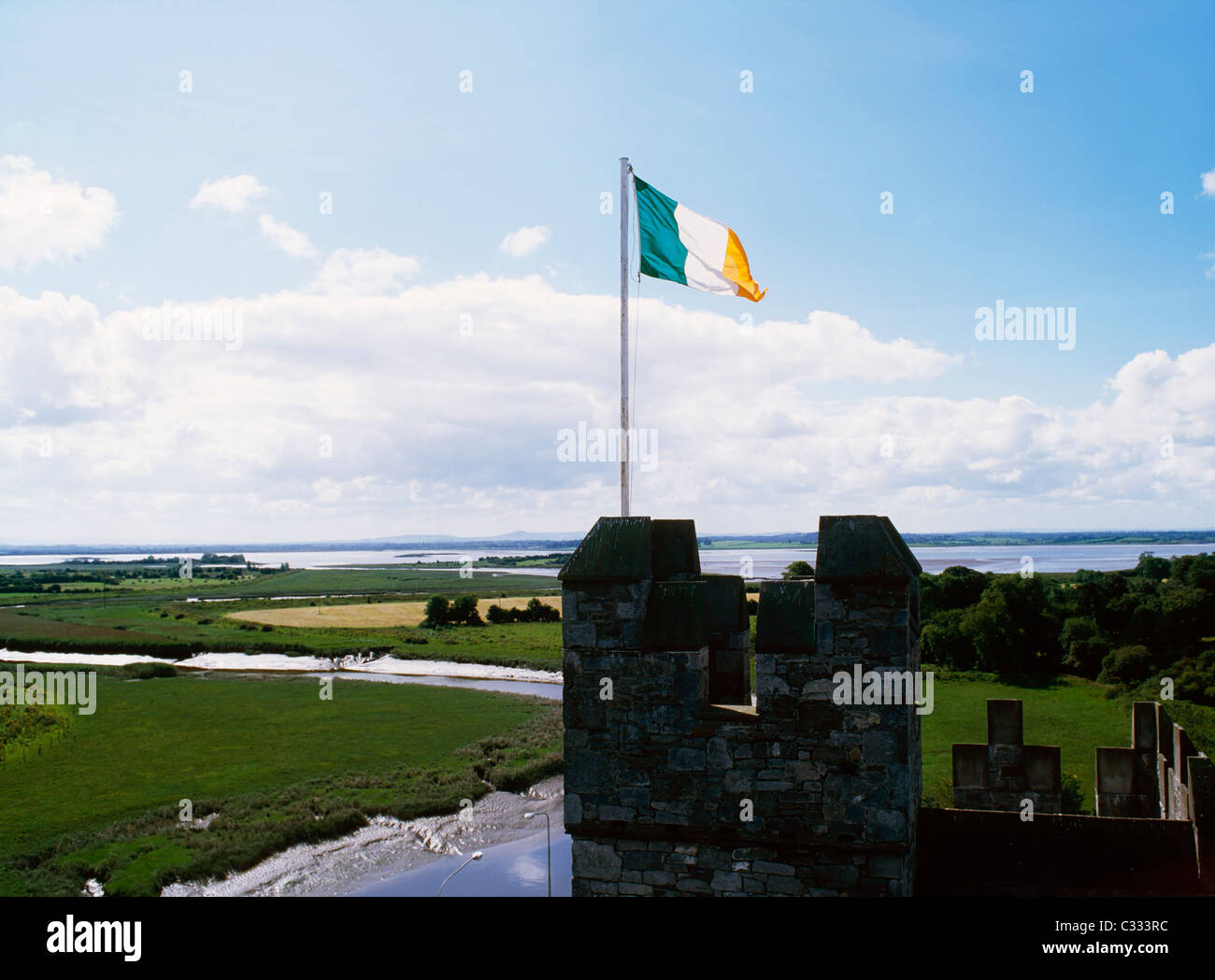 Irish Flag, Bunratty Castle, Co Clare, Ireland Stock Photo - Alamy