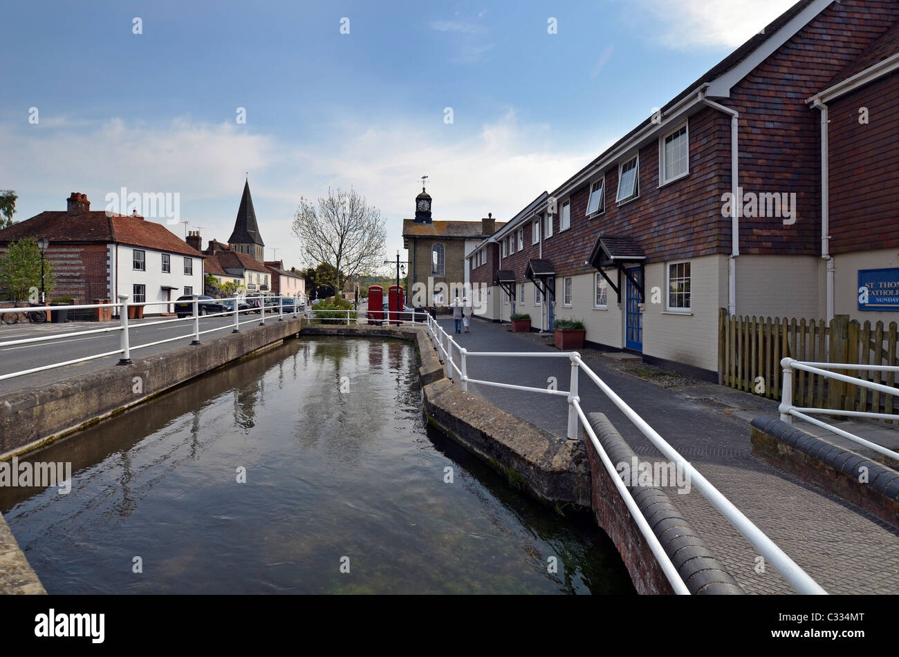 stockbridge high street with river test Stock Photo Alamy