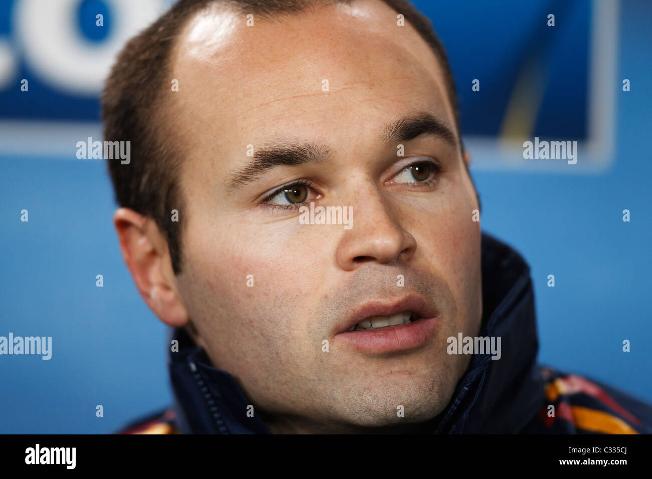 Andres Iniesta of Spain on the team bench prior to a 2010 FIFA World Cup Group H match against Honduras June 21, 2010. Stock Photo
